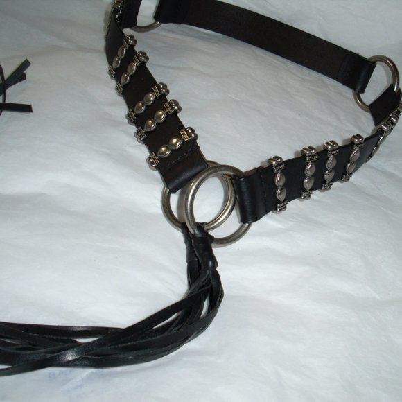 BLACK AND SILVER STRAPPY LEATHER BELT - Picture 4 of 15